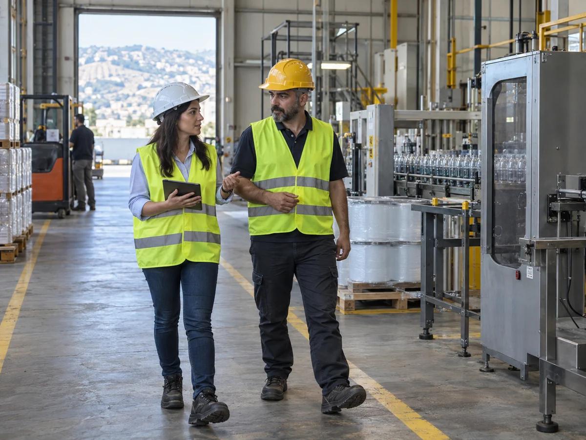 Safety professional and operations supervisor during a factory walk-through